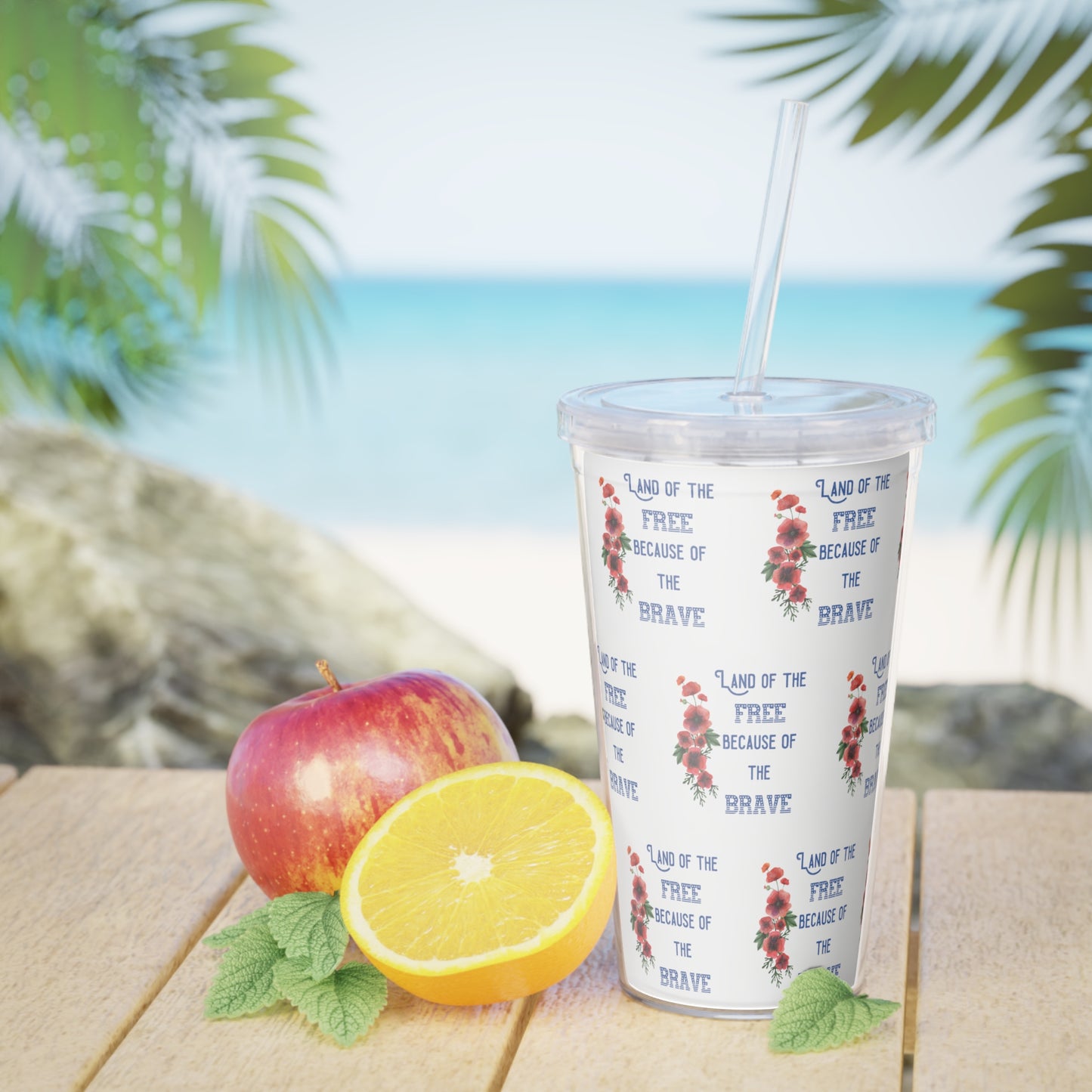 Land of the Free Because of the Brave - Plastic Tumbler with Straw