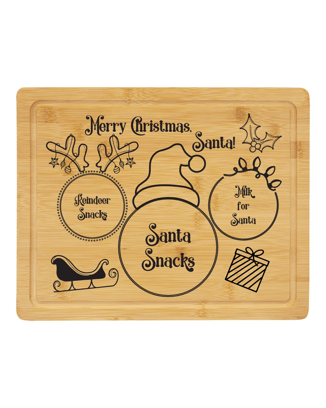 Santa’s Snack Stop – Engraved Bamboo Santa Tray with Optional Personalization
