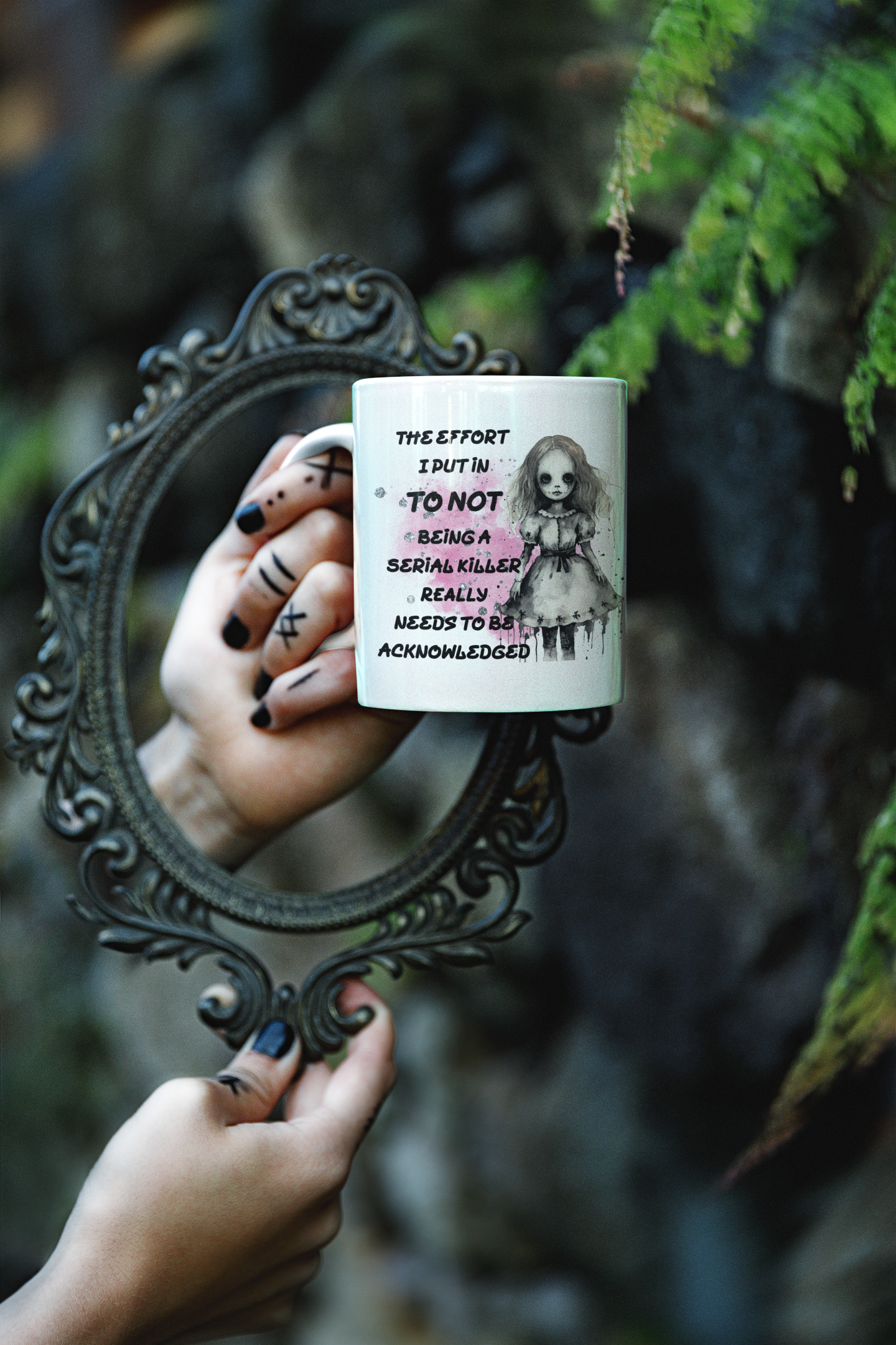 “The Effort I Put In” Creepy Doll Mug – Funny Halloween Coffee Mug (11oz)