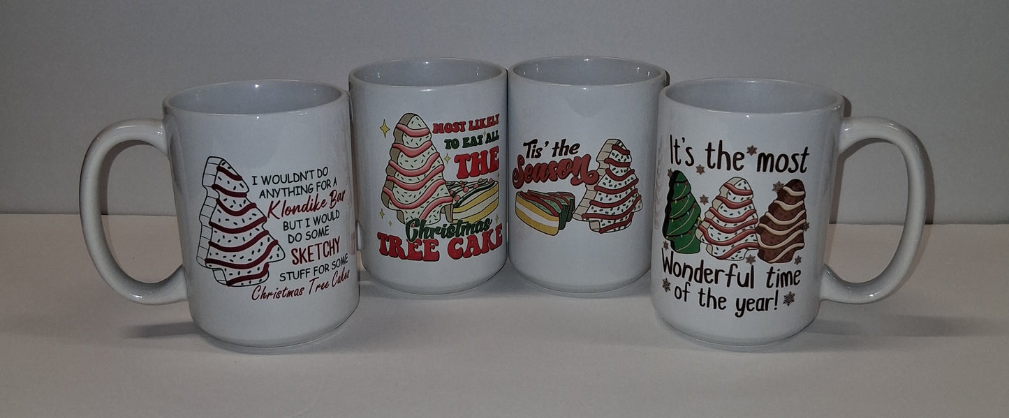 Christmas Tree Cake Mug Set – 15oz Ceramic (Set of 4)