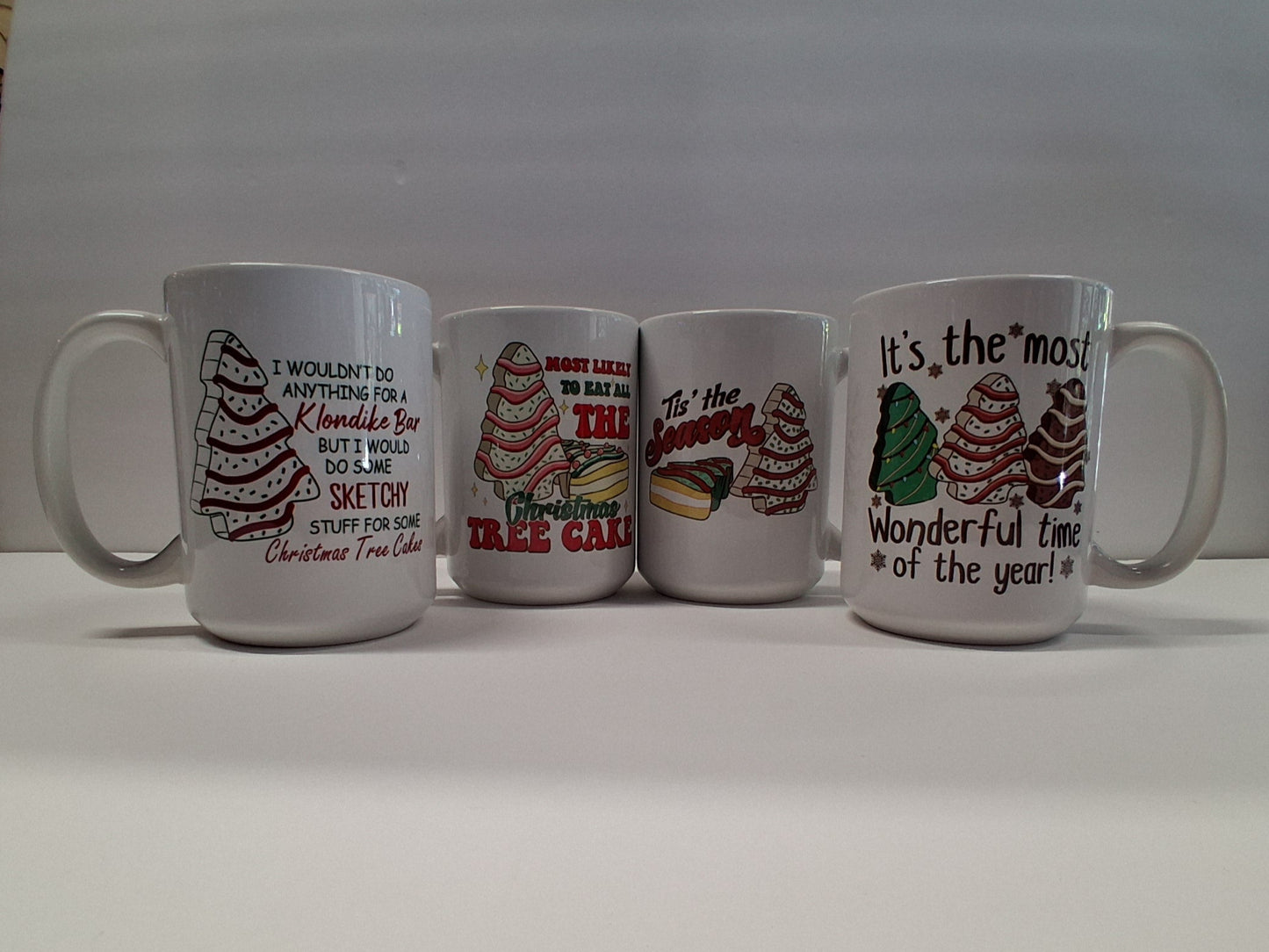 Christmas Tree Cake Mug Set – 15oz Ceramic (Set of 4)