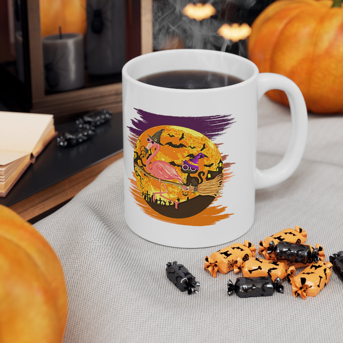 Flying Flamingo and Black Cat - POD - Ceramic Mug 11oz