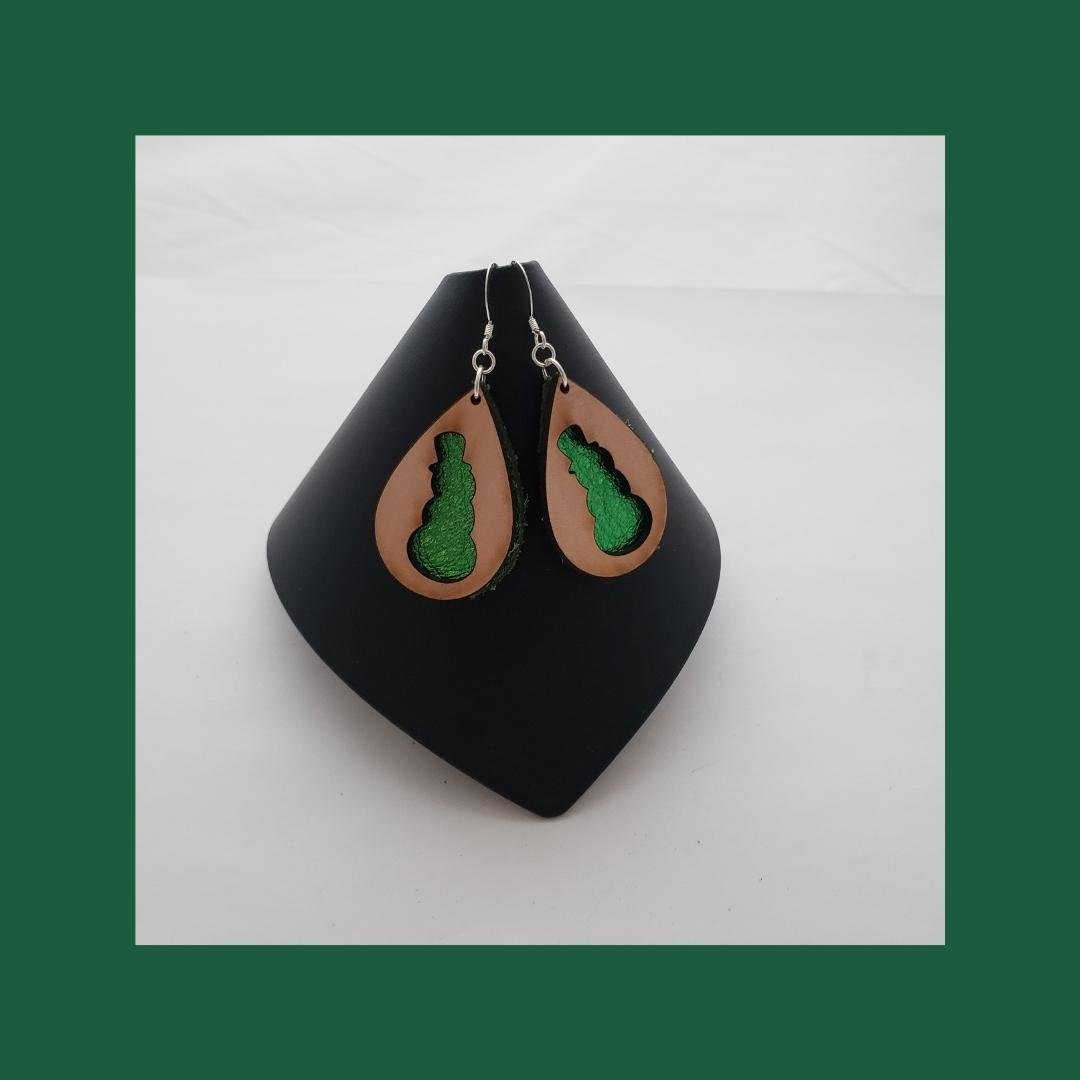 Green Leather Peekaboo Snowman Earrings