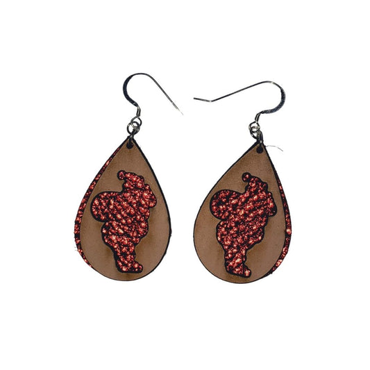 Red Leather Peek-a-Boo Santa Earrings