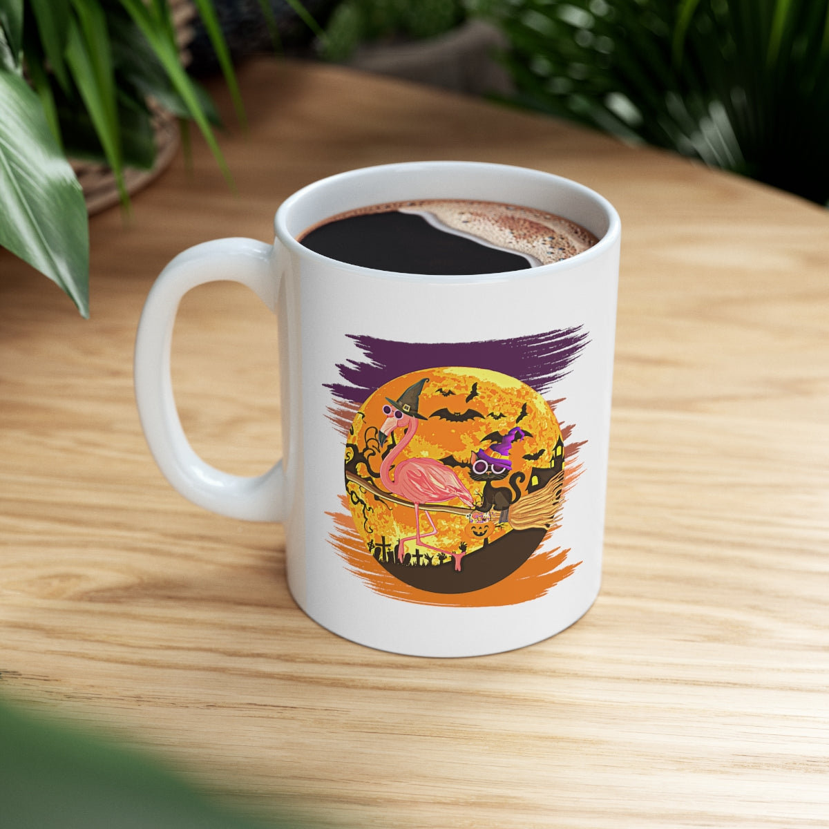 Flying Flamingo and Black Cat - POD - Ceramic Mug 11oz