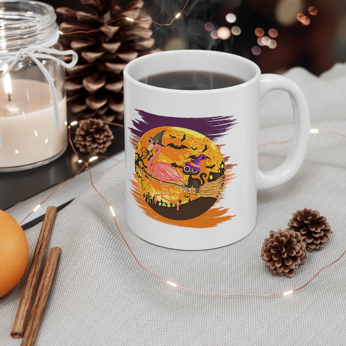 Flying Flamingo and Black Cat - POD - Ceramic Mug 11oz