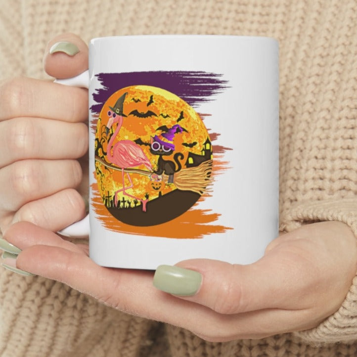 Flying Flamingo and Black Cat - POD - Ceramic Mug 11oz