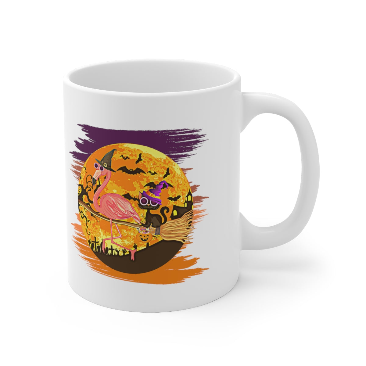 Flying Flamingo and Black Cat - POD - Ceramic Mug 11oz