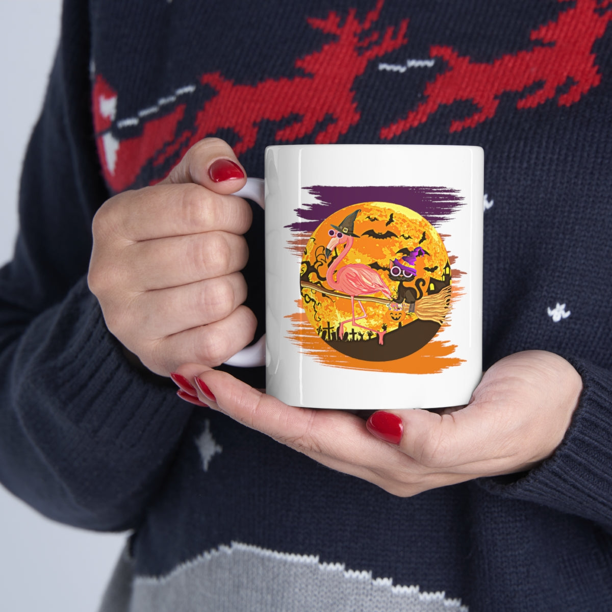 Flying Flamingo and Black Cat - POD - Ceramic Mug 11oz