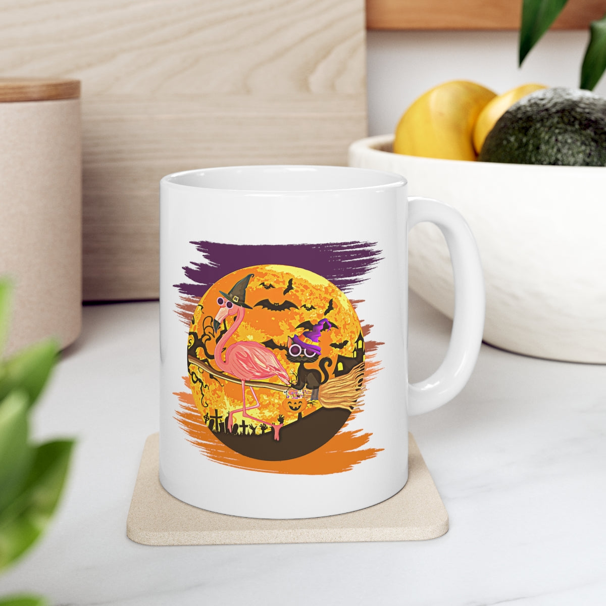 Flying Flamingo and Black Cat - POD - Ceramic Mug 11oz