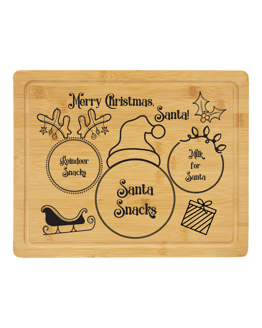 Santa’s Snack Stop – Engraved Bamboo Santa Tray with Optional Personalization