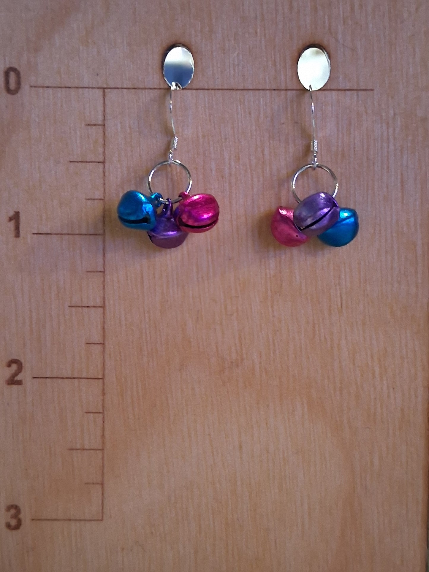 Jingle Bells Earrings -sterling silver ear wires- pink, purple, and blue bells