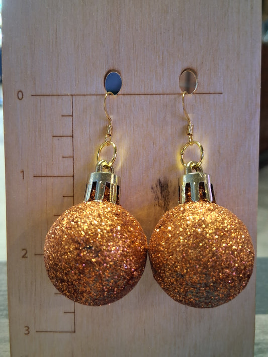 Orange Glitter Ball Earrings