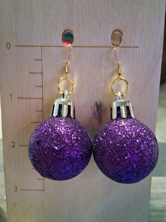 Purple Glitter Ornament Earrings
