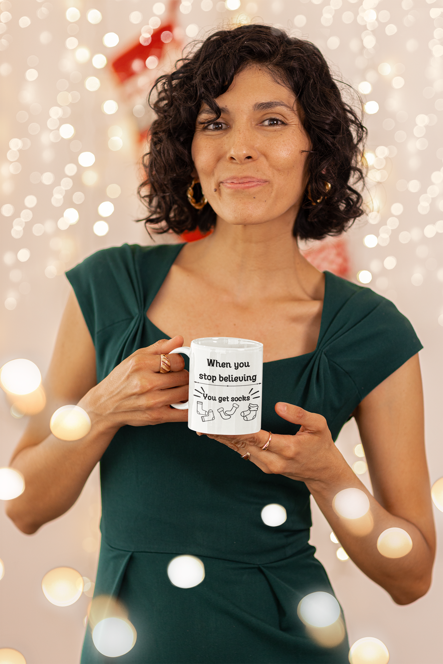 “When You Stop Believing, You Get Socks” – 11 oz Holiday Humor Mug
