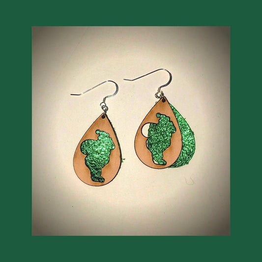Green Leather Peekaboo Santa Earrings