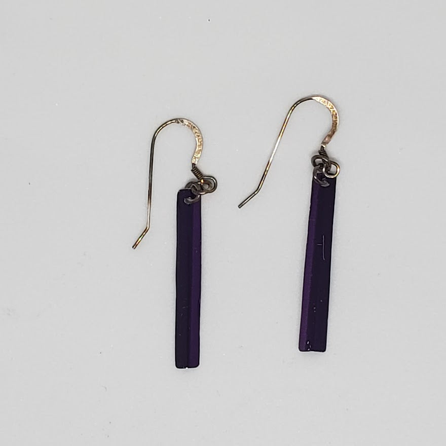 Long Purple Bars Upcycled Earrings