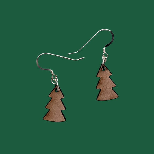 Small Leather Christmas Tree Earrings