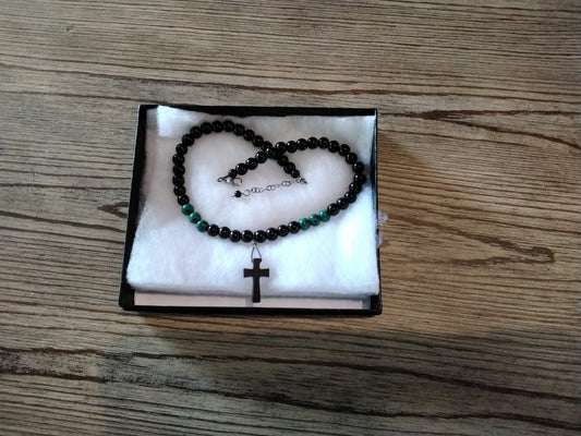 Malachite and Obsidian Cross Necklace